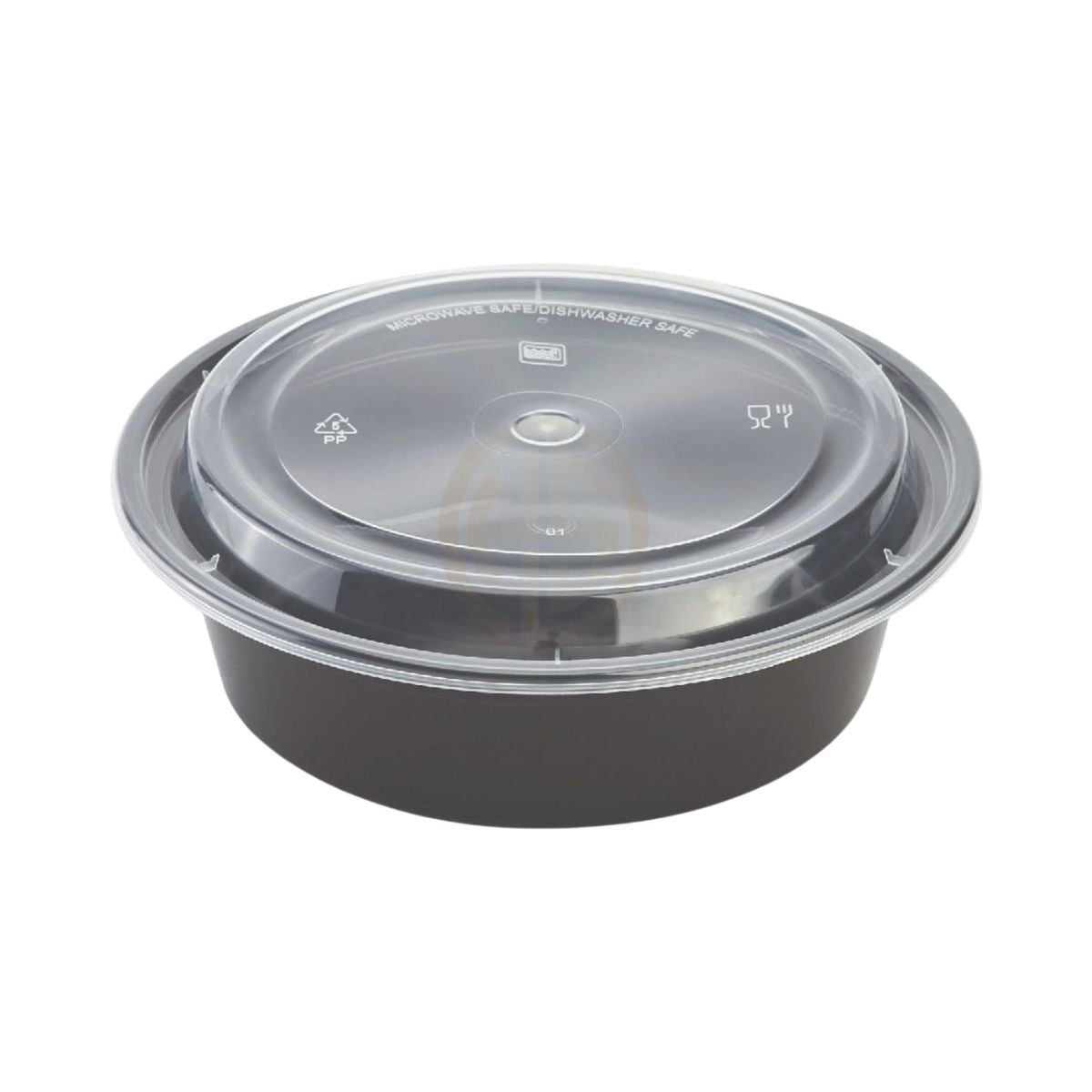 32oz Black Base Round Plastic Container - 150 Pieces